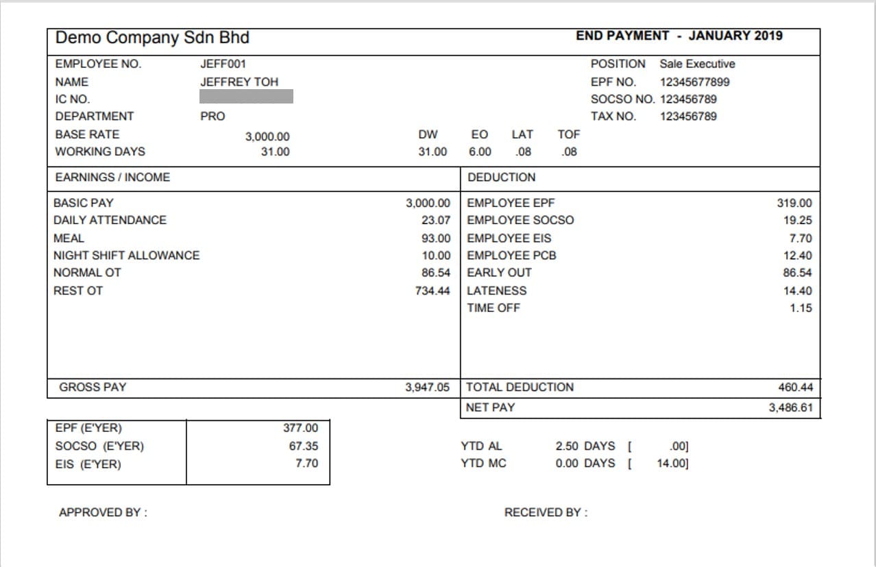 Sample Payslip